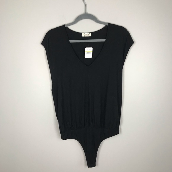 Free People Tops - Free People Black V Neck Bodysuit Medium NWT